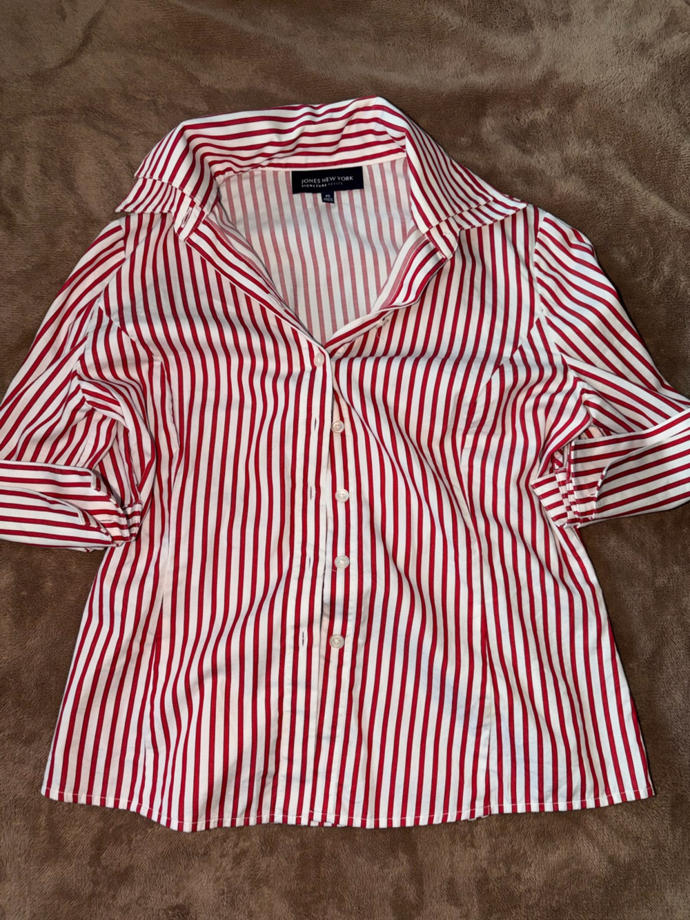 Jones New York Red and White Striped Button-Front One-Piece
